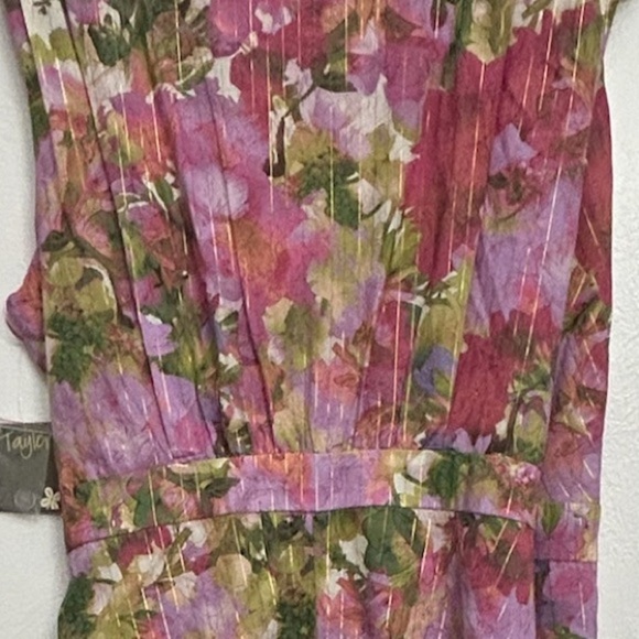 Taylor Pink Lilac Floral Sleeveless Maxi Wrap Dress Gold Metallic Stripe Size 16 - Picture 6 of 14